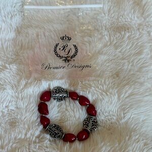 Premier Designs Red Silver Beaded Bracelet NEW